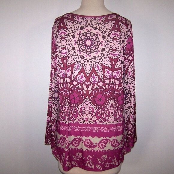 Lily by Firmiana Tunic Top Womens Size 1XL Flowy Stretch Long Sleeves Scoop Neck - Picture 6 of 9